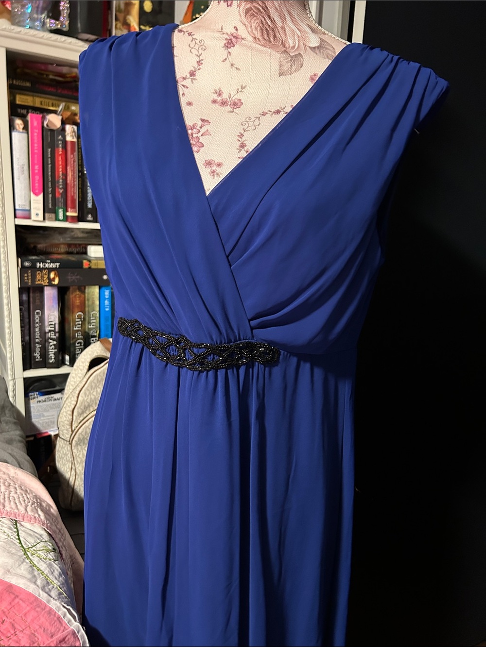 Chaps Royal Blue Sleeveless Maxi Dress with Beaded Waist
